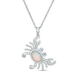 Lab-Created Opal, White Sapphire and Swiss Blue Topaz Crab Tilted Pendant in Sterling Silver