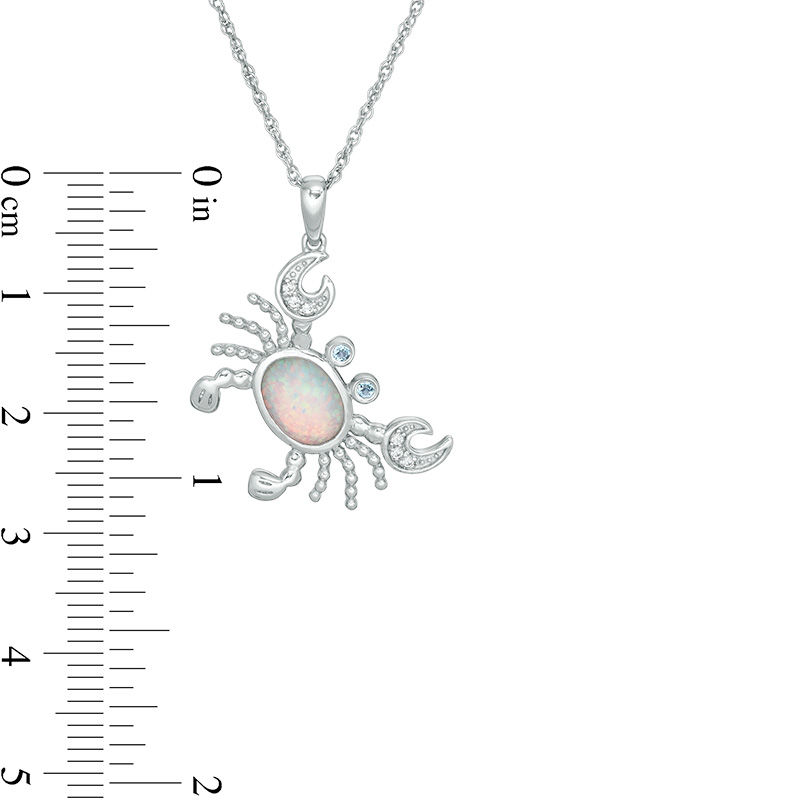 Main Image 2 of Lab-Created Opal, White Sapphire and Swiss Blue Topaz Crab Tilted Pendant in Sterling Silver