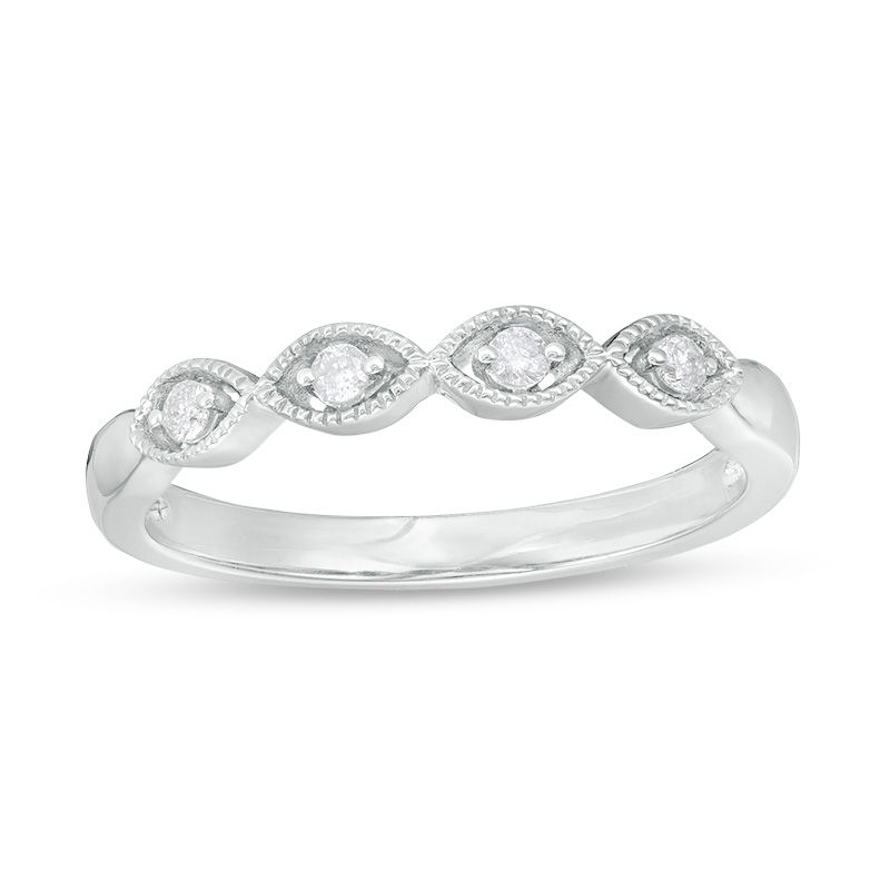 Main Image 1 of 1/15 CT. T.W. Diamond Marquise-Shaped Vintage-Style Four Stone Band in 10K White Gold
