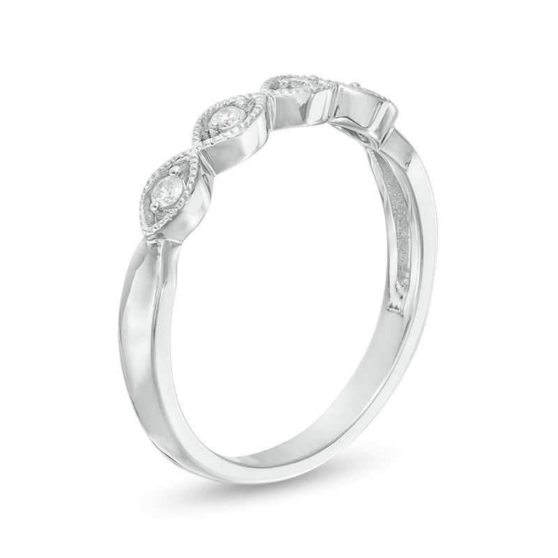 Main Image 2 of 1/15 CT. T.W. Diamond Marquise-Shaped Vintage-Style Four Stone Band in 10K White Gold