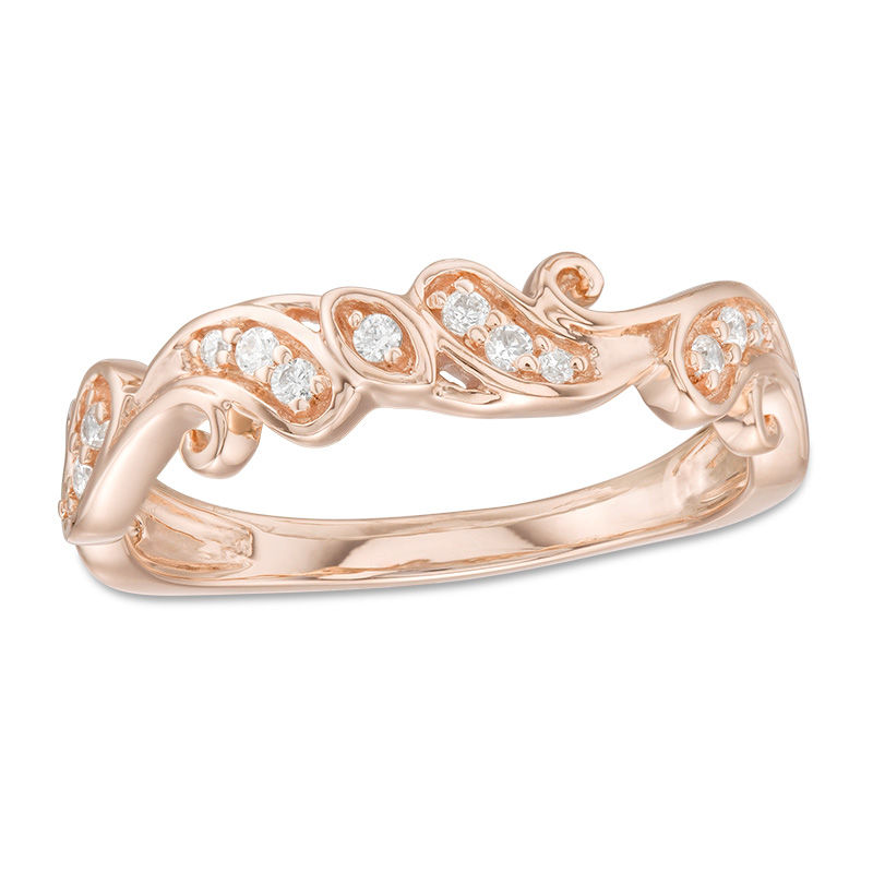 Main Image 1 of 1/10 CT. T.W. Diamond Scroll Band in 10K Rose Gold