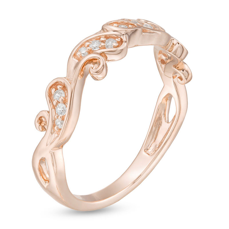Main Image 2 of 1/10 CT. T.W. Diamond Scroll Band in 10K Rose Gold