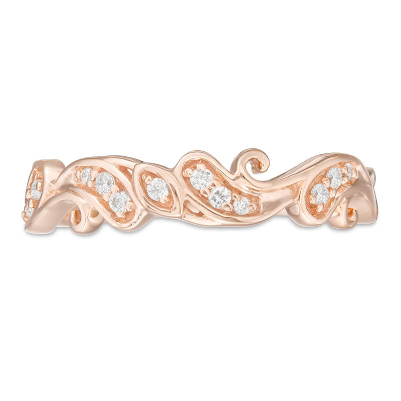 Main Image 3 of 1/10 CT. T.W. Diamond Scroll Band in 10K Rose Gold