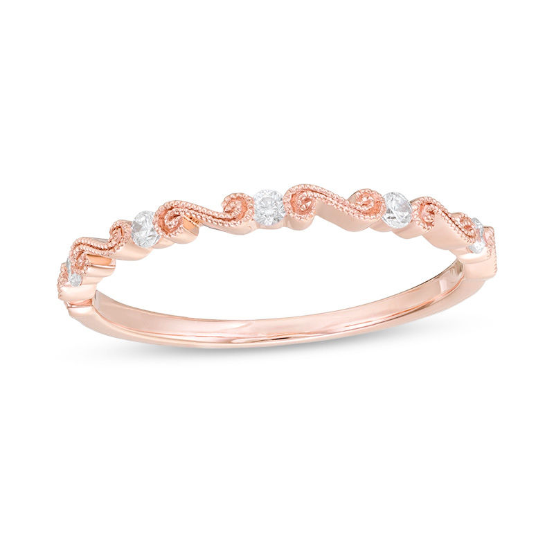 1/10 CT. T.W. Diamond Vintage-Style Swirl Anniversary Band in 10K Rose Gold