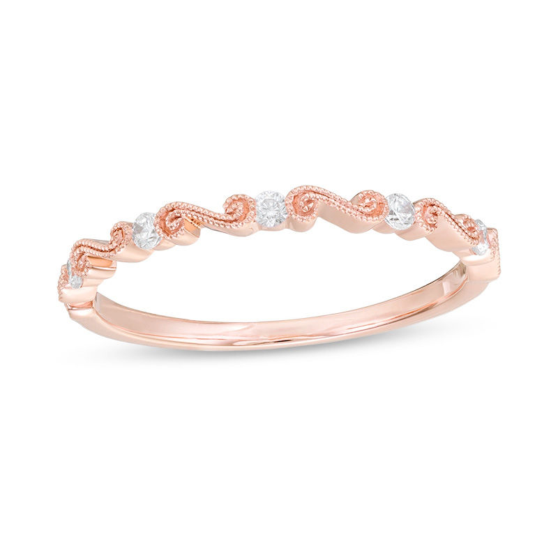 Main Image 1 of 1/10 CT. T.W. Diamond Vintage-Style Swirl Anniversary Band in 10K Rose Gold