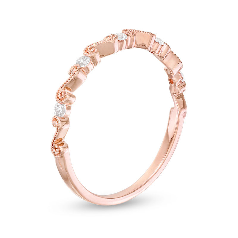 1/10 CT. T.W. Diamond Vintage-Style Swirl Anniversary Band in 10K Rose Gold