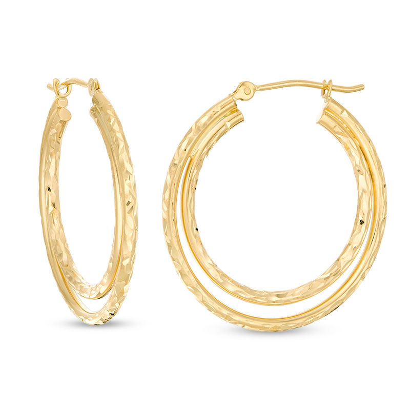 Main Image 1 of Diamond-Cut Layered Double Hoop Earrings in 14K Gold