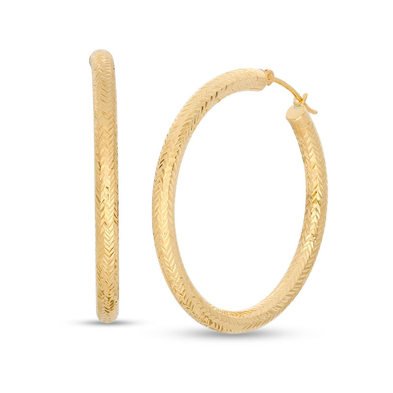 Main Image 1 of 35.0mm Diamond-Cut Chevron Hoop Earrings in 14K Gold