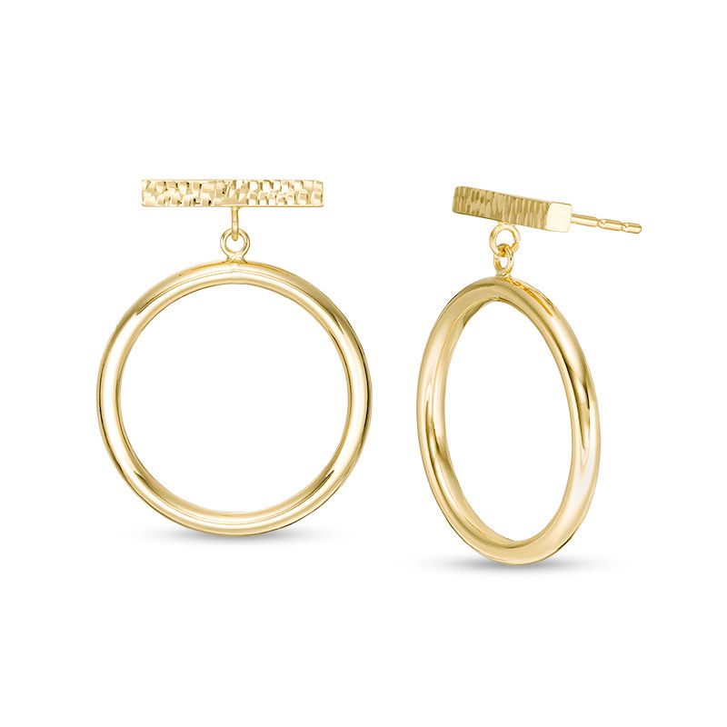 Main Image 1 of Multi-Finish Bar and Open Circle Drop Earrings in 14K Gold