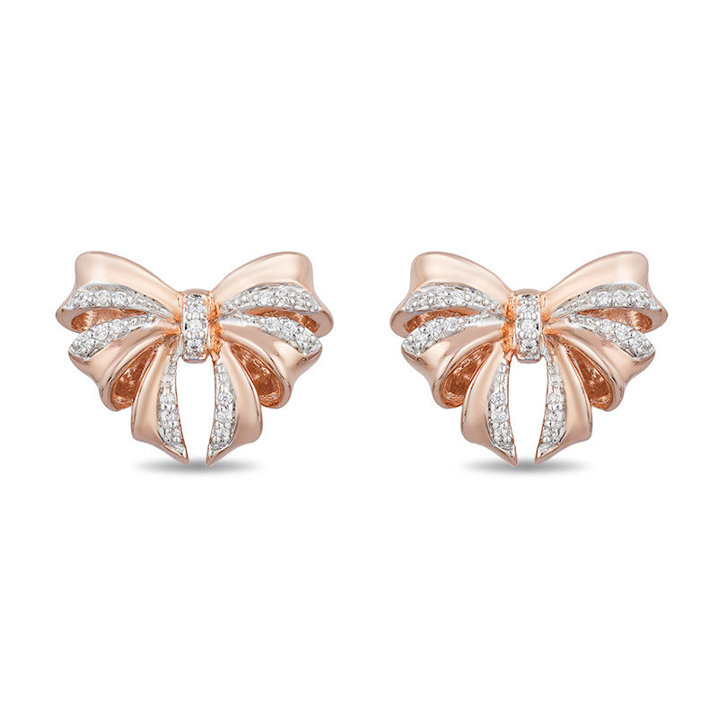 Main Image 2 of Enchanted Disney Snow White 1/10 CT. T.W. Diamond Bow Stud Earrings in 10K Rose Gold