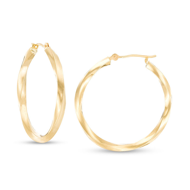 2.0 x 30.0mm Square Twist Hoop Earrings in 14K Gold