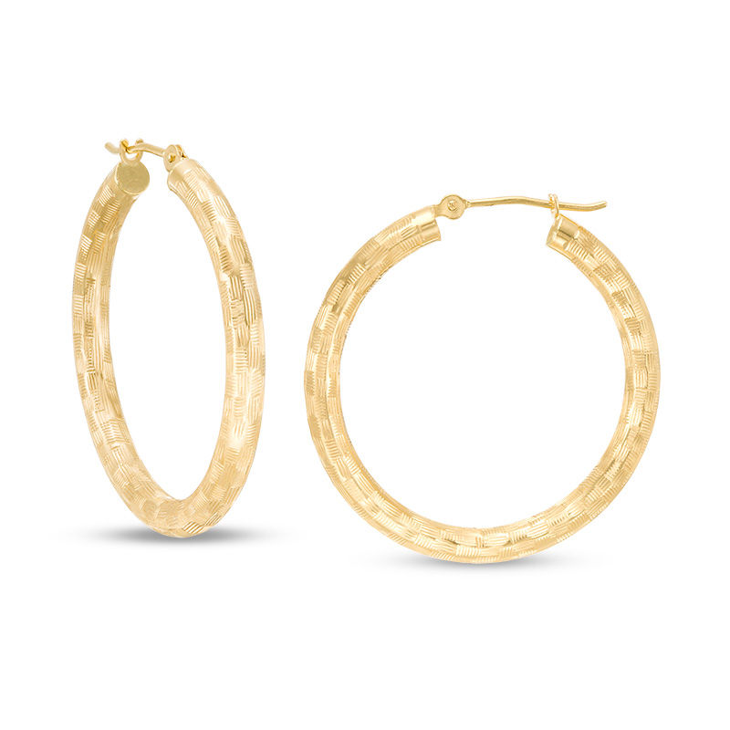 Main Image 1 of 30.0mm Diamond-Cut Basket Weave Hoop Earrings in 14K Gold