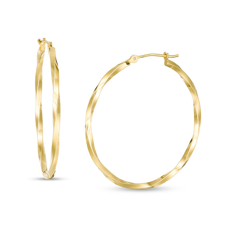35.0mm Twisted Square Tube Hoop Earrings in 14K Gold