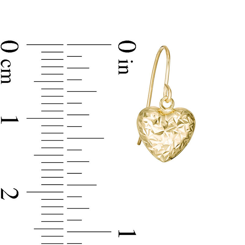 Diamond-Cut Puff Heart Drop Earrings in 14K Gold