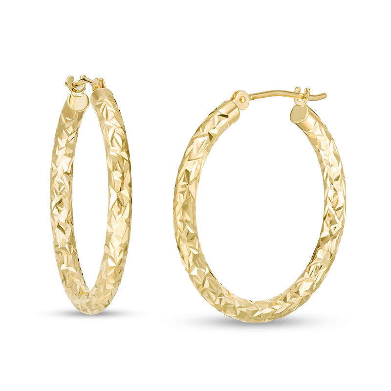 Main Image 1 of 25.0mm Diamond-Cut Tube Hoop Earrings in 14K Gold