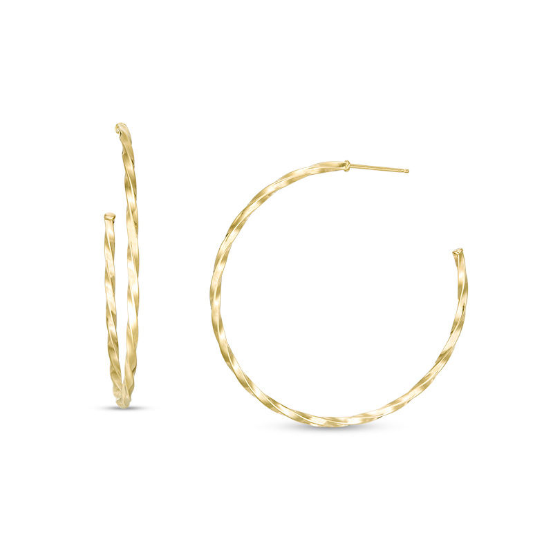 40.0mm Twisted Square Tube Half-Hoop Earrings in 14K Gold