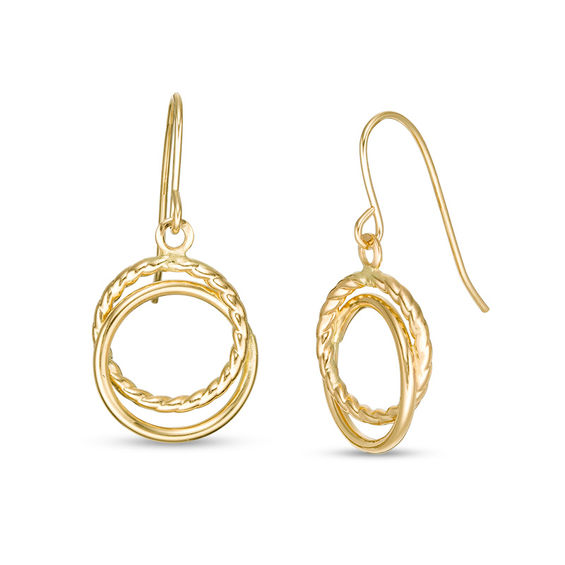 Multi-Finish Double Circle Drop Earrings in 14K Gold | Zales Outlet