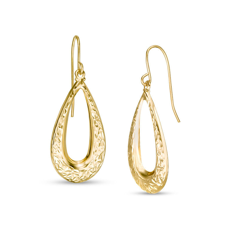 Main Image 1 of Diamond-Cut Open Teardrop Earrings in 14K Gold
