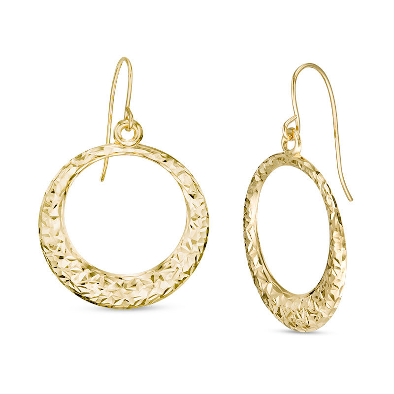 Diamond-Cut Open Circle Drop Earrings in 14K Gold