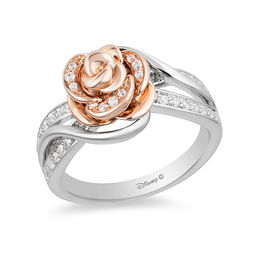Enchanted Disney Belle 1/4 CT. T.W. Diamond Rose Bypass Swirl Ring in Sterling Silver and 10K Rose Gold