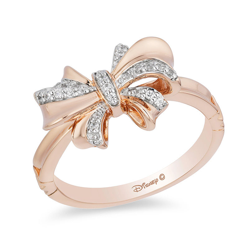 Enchanted Disney Snow White 1/10 CT. T.W. Diamond Bow Ring in 10K Rose Gold