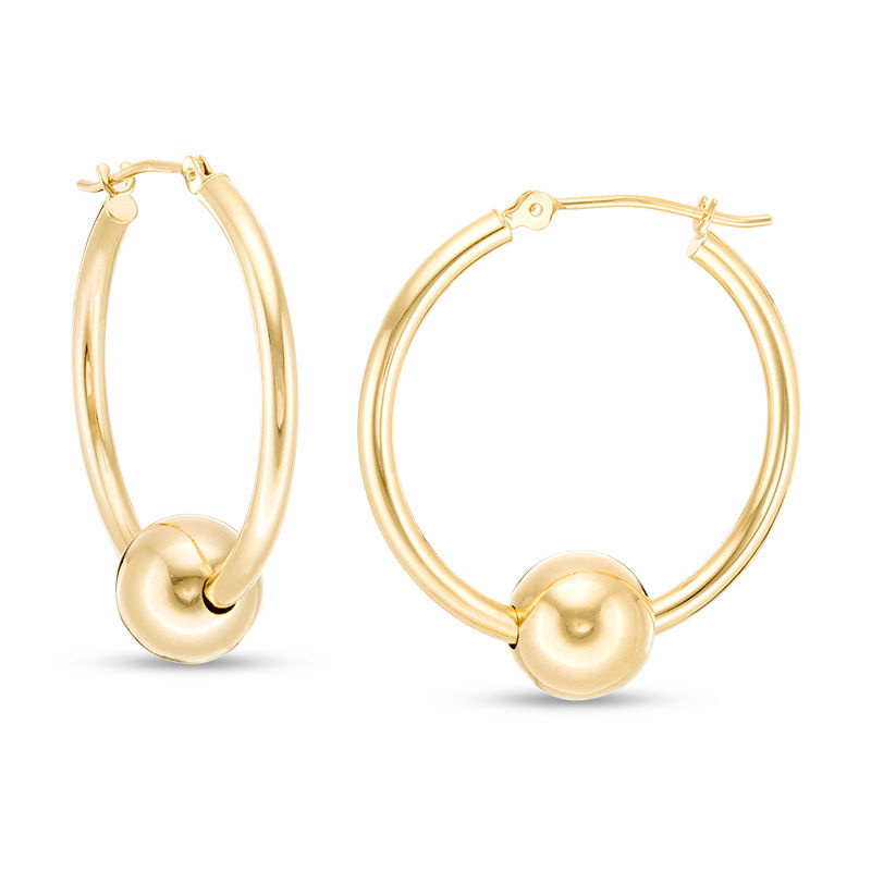 Main Image 1 of 24.0mm Slide Bead Hoop Earrings in 14K Gold