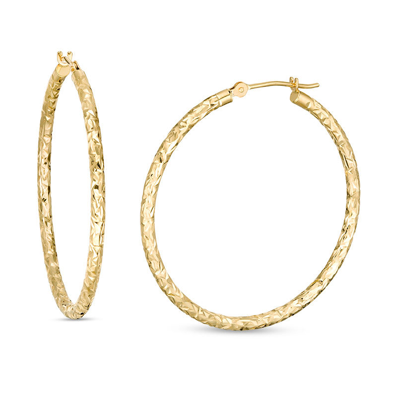 Main Image 1 of 35.0mm Diamond-Cut Tube Hoop Earrings in 14K Gold