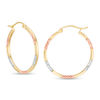 Thumbnail Image 1 of 25.0mm Textured Hoop Earrings in 14K Tri-Tone Gold