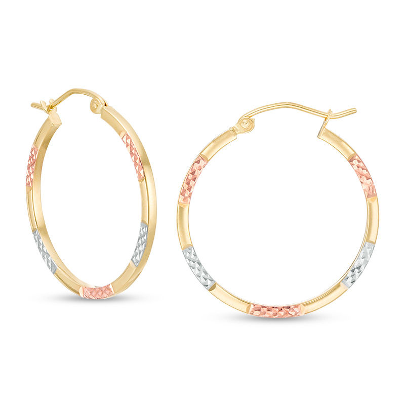 Main Image 1 of 25.0mm Textured Hoop Earrings in 14K Tri-Tone Gold