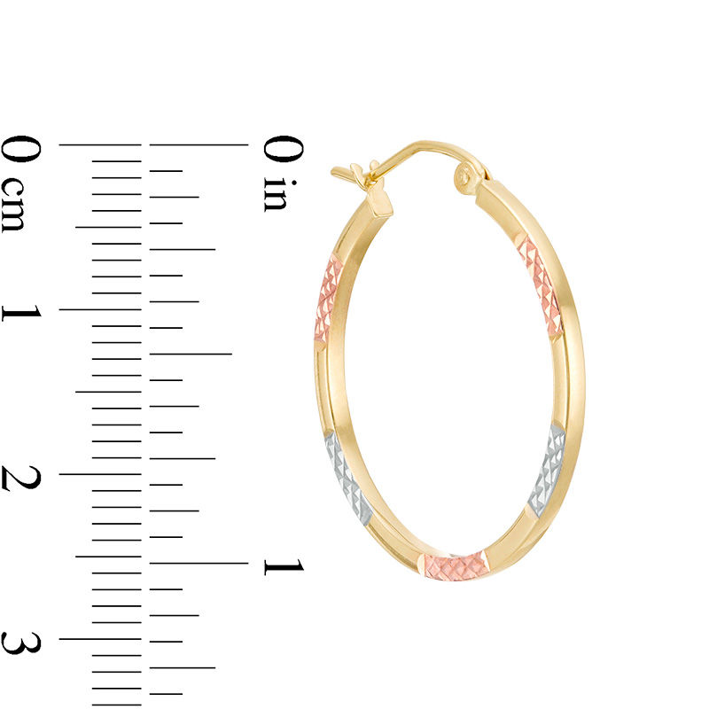 1.0 x 25.0mm Textured Hoop Earrings in 14K Tri-Tone Gold