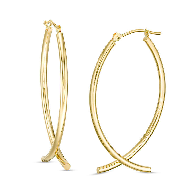 Criss-Cross Tube Hoop Earrings in 14K Gold