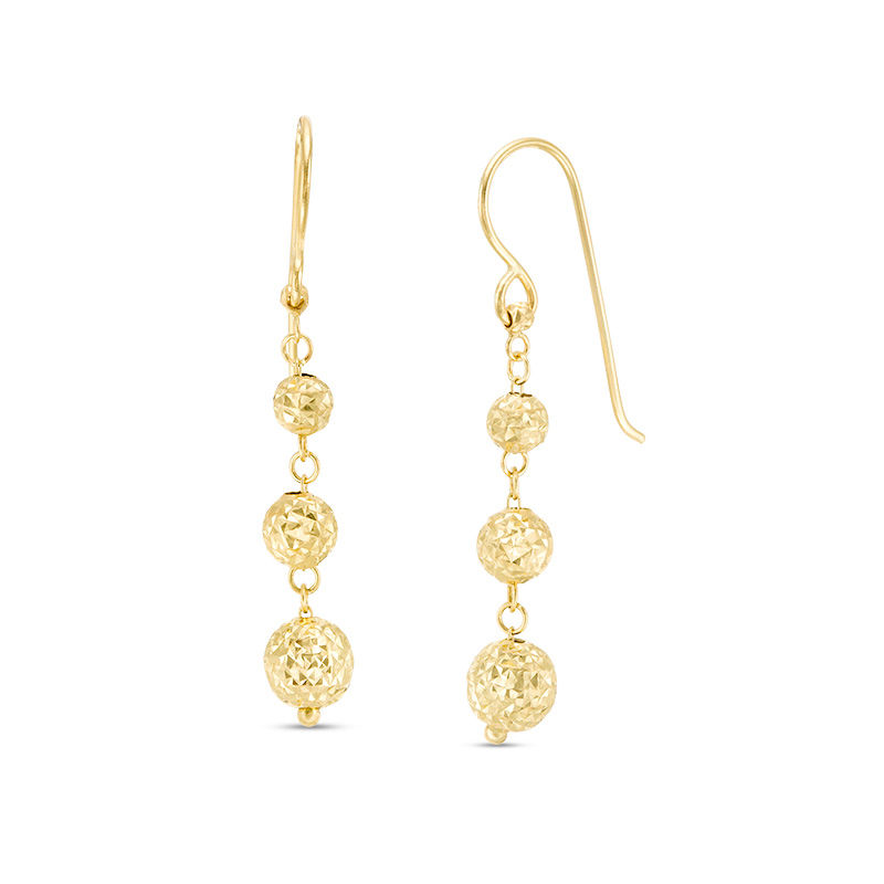 Graduated Diamond-Cut Bead Drop Earrings in 14K Gold
