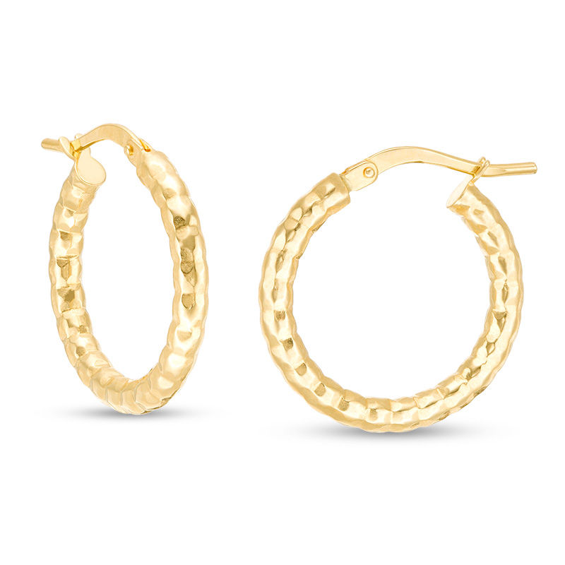 14k Yellow Gold Texture Hoop Earrings 