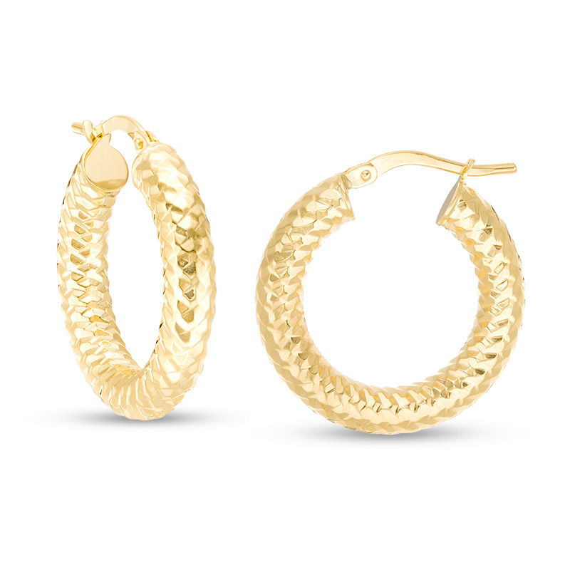 4.0 x 15.0mm Textured Hoop Earrings in 14K Gold