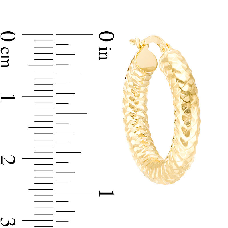4.0 x 15.0mm Textured Hoop Earrings in 14K Gold