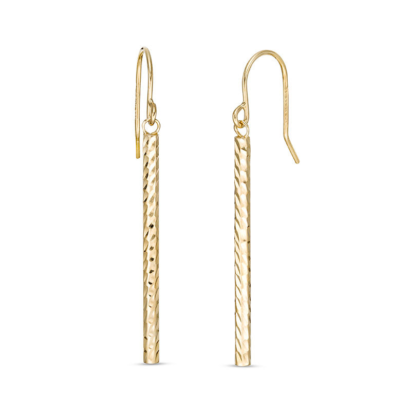 Diamond-Cut Bar Drop Earrings in 14K Gold