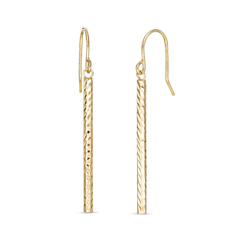 Main Image 1 of Diamond-Cut Bar Drop Earrings in 14K Gold