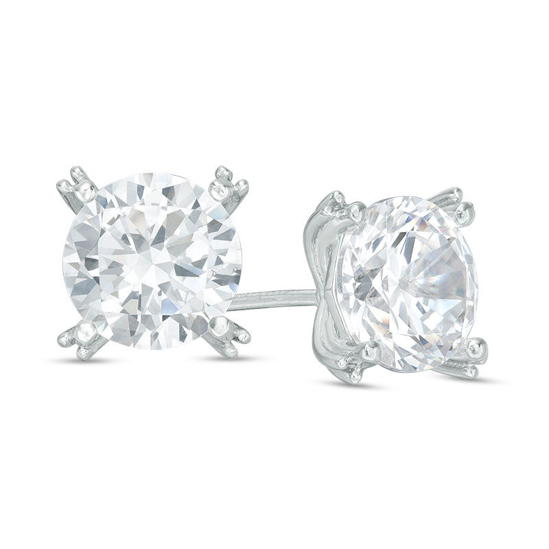 8.0mm Lab-Created White Sapphire Solitaire Stud Earrings in Sterling Silver