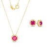 Thumbnail Image 1 of Lab-Created Ruby and White Sapphire Frame Pendant and Stud Earrings Set in Sterling Silver with 18K Gold Plate