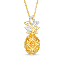 Citrine and 1/15 CT. T.W. Diamond Pineapple Pendant in Sterling Silver with 14K Gold Plate