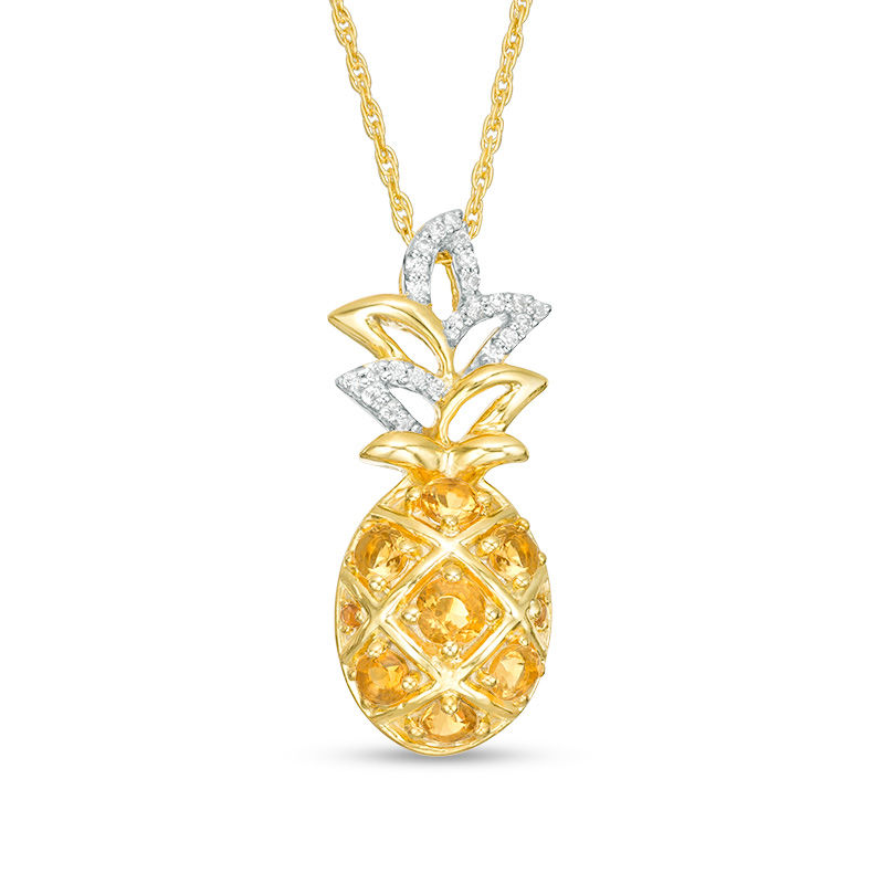 Main Image 1 of Citrine and 1/15 CT. T.W. Diamond Pineapple Pendant in Sterling Silver with 14K Gold Plate