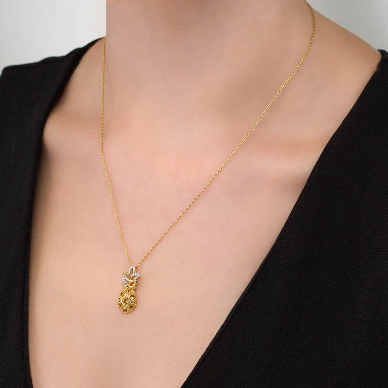 Main Image 2 of Citrine and 1/15 CT. T.W. Diamond Pineapple Pendant in Sterling Silver with 14K Gold Plate