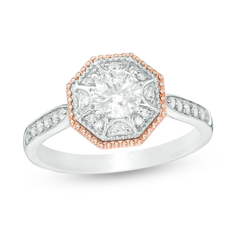 Main Image 1 of 5/8 CT. T.W. Diamond Octagon Frame Engagement Ring in 14K Two-Tone Gold