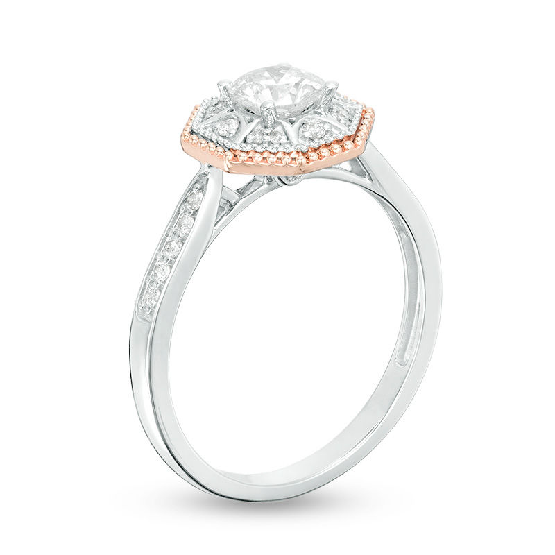 Main Image 2 of 5/8 CT. T.W. Diamond Octagon Frame Engagement Ring in 14K Two-Tone Gold
