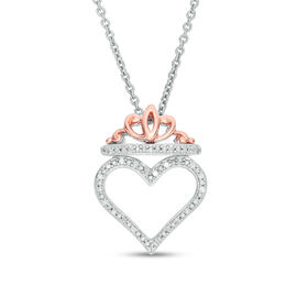 1/20 CT. T.W. Diamond Heart with Crown Pendant in Sterling Silver and 10K Rose Gold