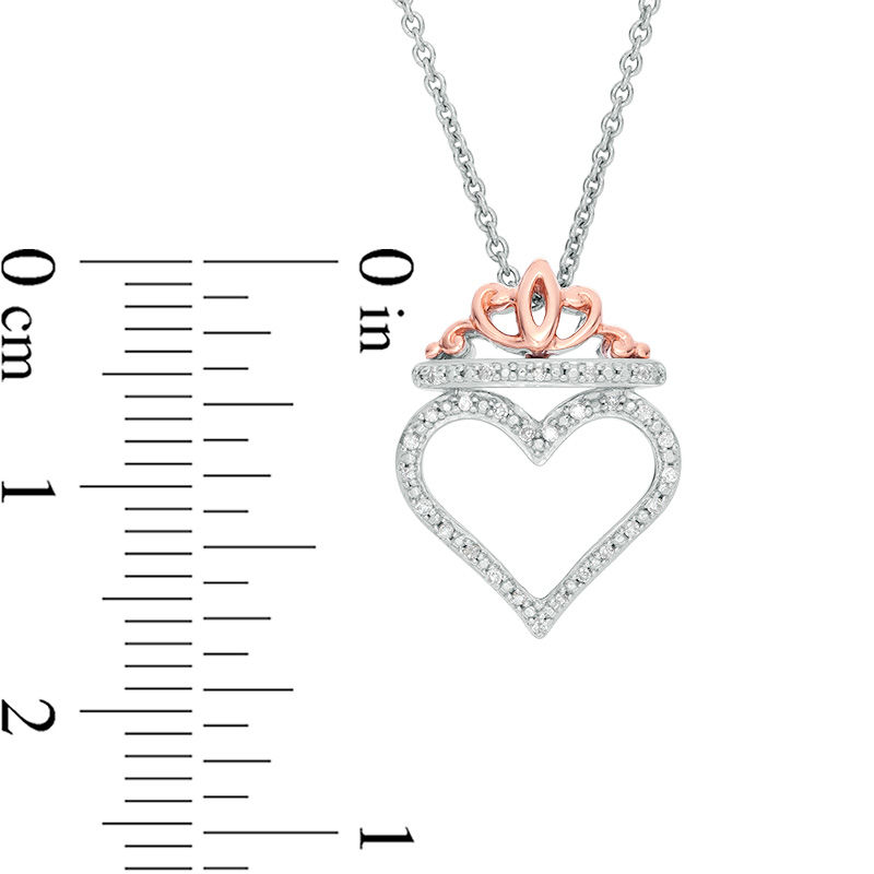 1/20 CT. T.W. Diamond Heart with Crown Pendant in Sterling Silver and 10K Rose Gold