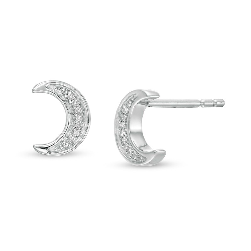Main Image 1 of Diamond Accent Crescent Moon Stud Earrings in Sterling Silver