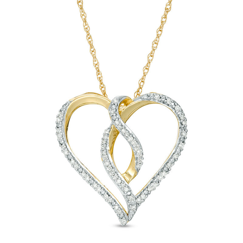 10k Yellow Gold Diamond Heart Outline Pendant 1/10 ct 10k Yellow Gold Diamond Heart Outline Pendant 1/10 ct