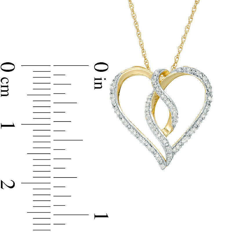 Main Image 2 of 1/10 CT. T.W. Diamond Heart Outline with Swirl Pendant in 10K Gold