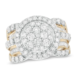 2 CT. T.W. Multi-Diamond Double Frame Multi-Row Ring in 10K Gold